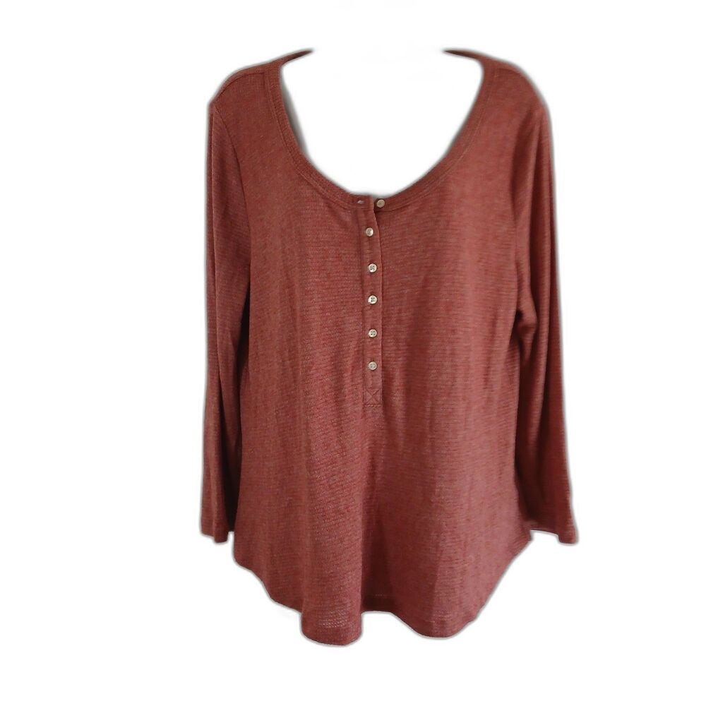 Lucky Brand Woman Top Henley Waffle Knit Sz XL  Casual Basic Cabin Lounge Work